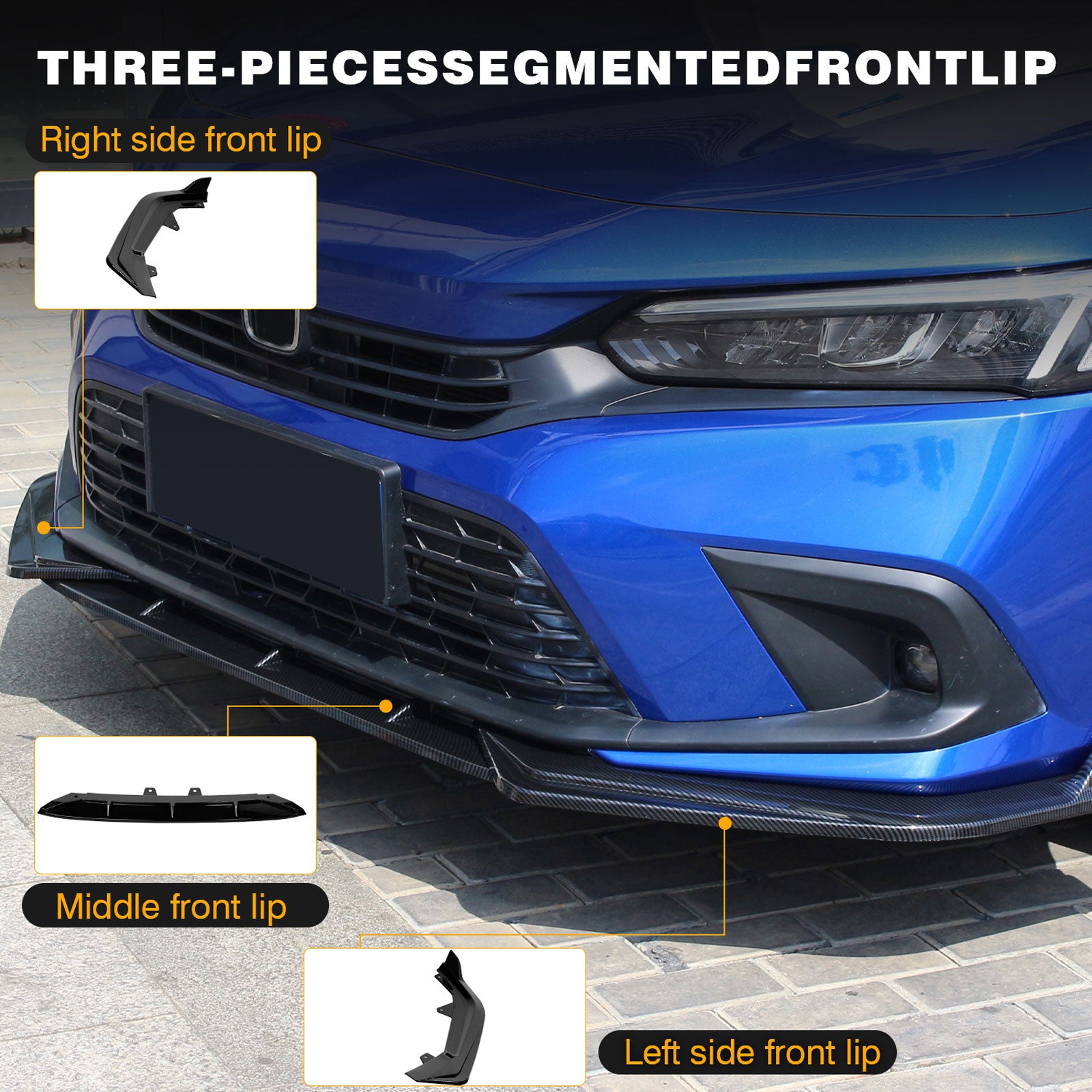 Front Bumper Lip Splitter For 2022-2024 Honda Civic LX EX Si JDM 3pc Style