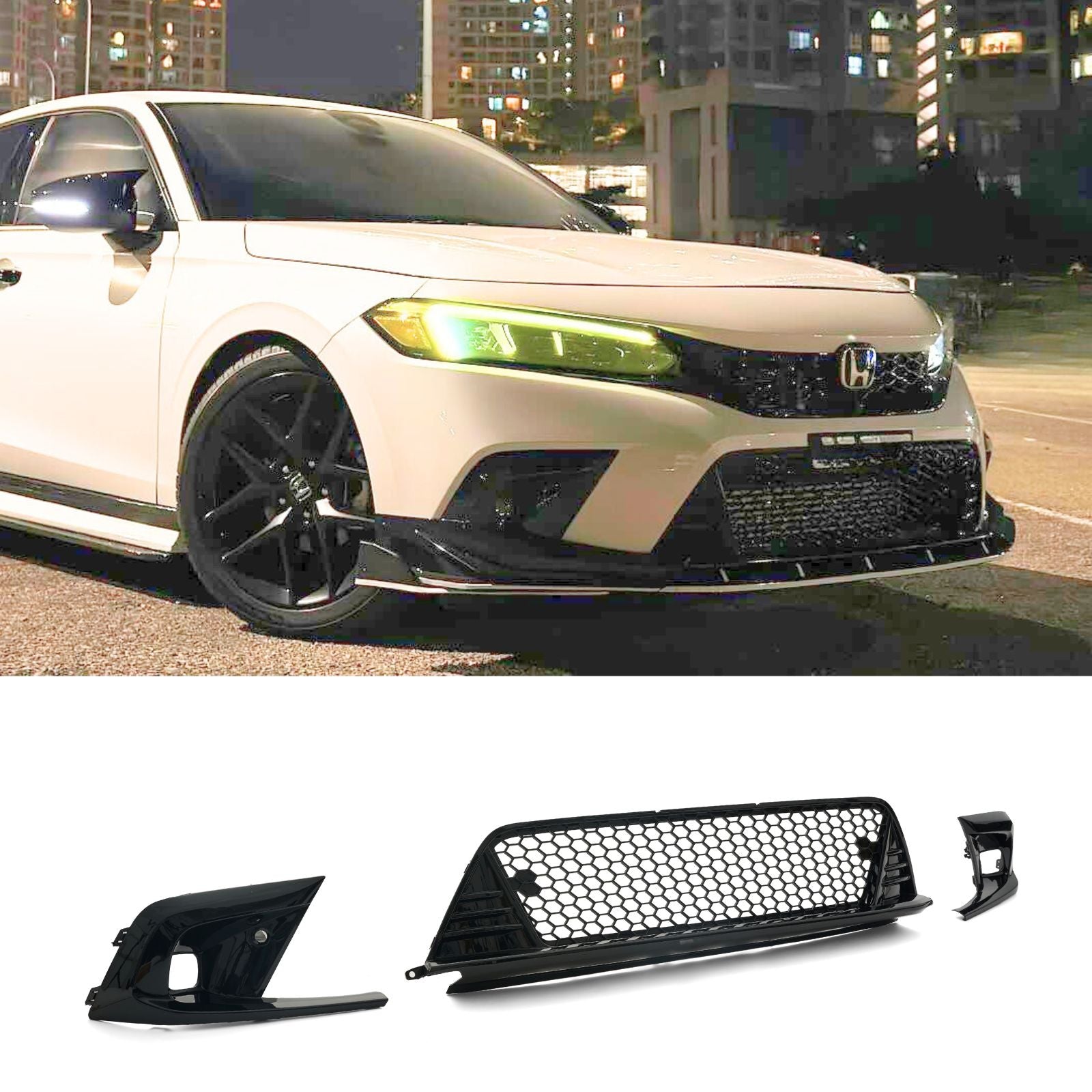 For 22-24 Civic Type-R Style Front Lower Grill + Fog Light Bezel Cover