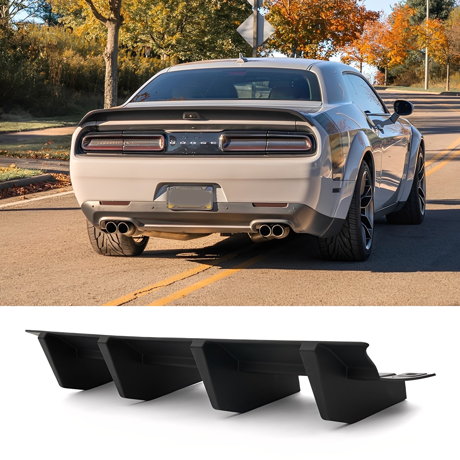 For 2015-2023 Dodge Challenger Shark Fin Spoiler Splitter Rear Bumper Lip Diffuser