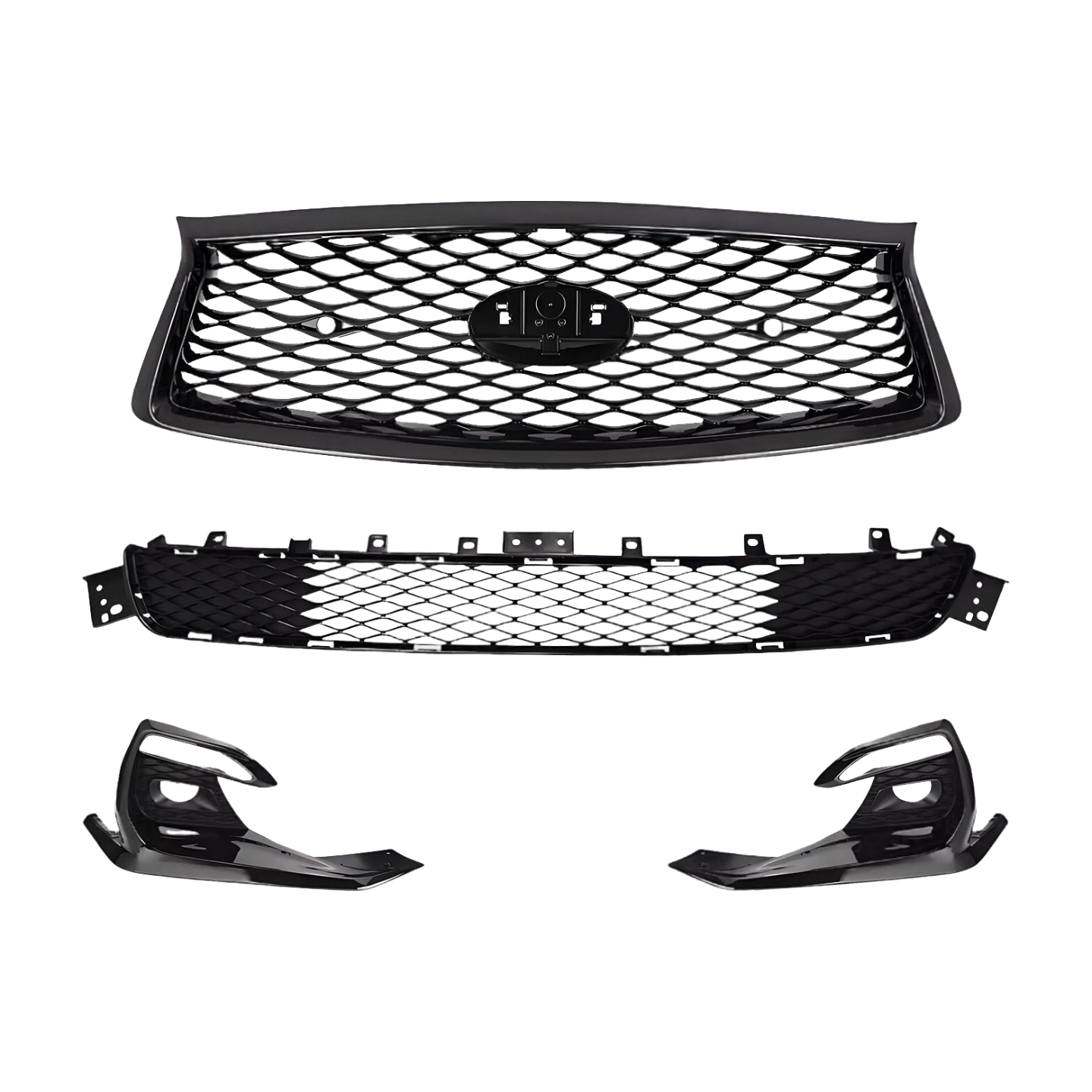 For 2018-2024 Infiniti Q50 Sport Front Upper Lower Grille Fog Light Bezels Cover