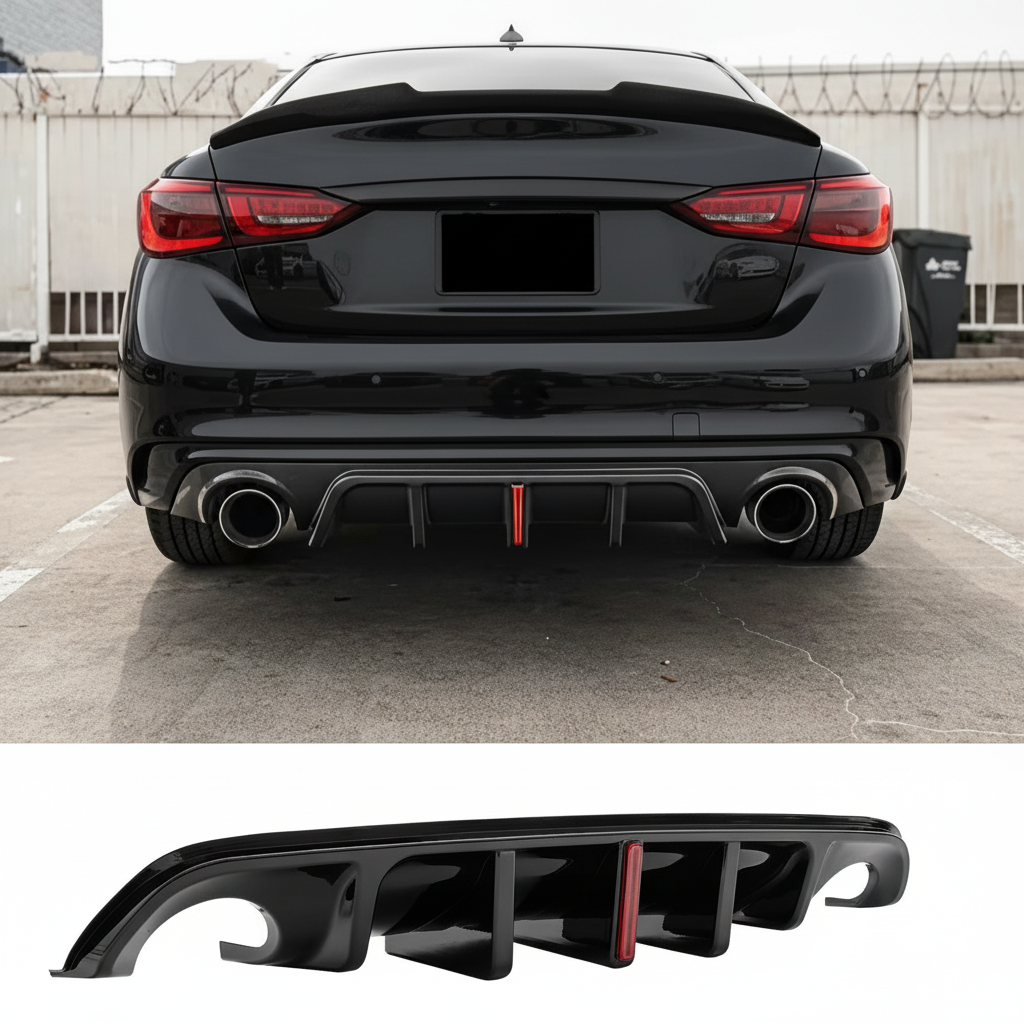 For 2014-2017 Infiniti Q50 W/ LED Brake Light Rear Bumper Diffuser