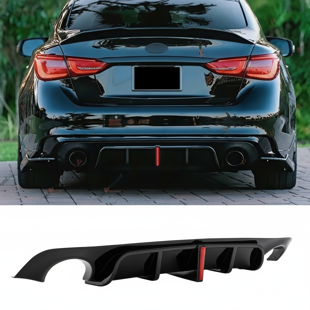 For 2018-2017 Infiniti Q50 W/ V2 LED BRAKE LIGHT Rear Bumper Diffuser