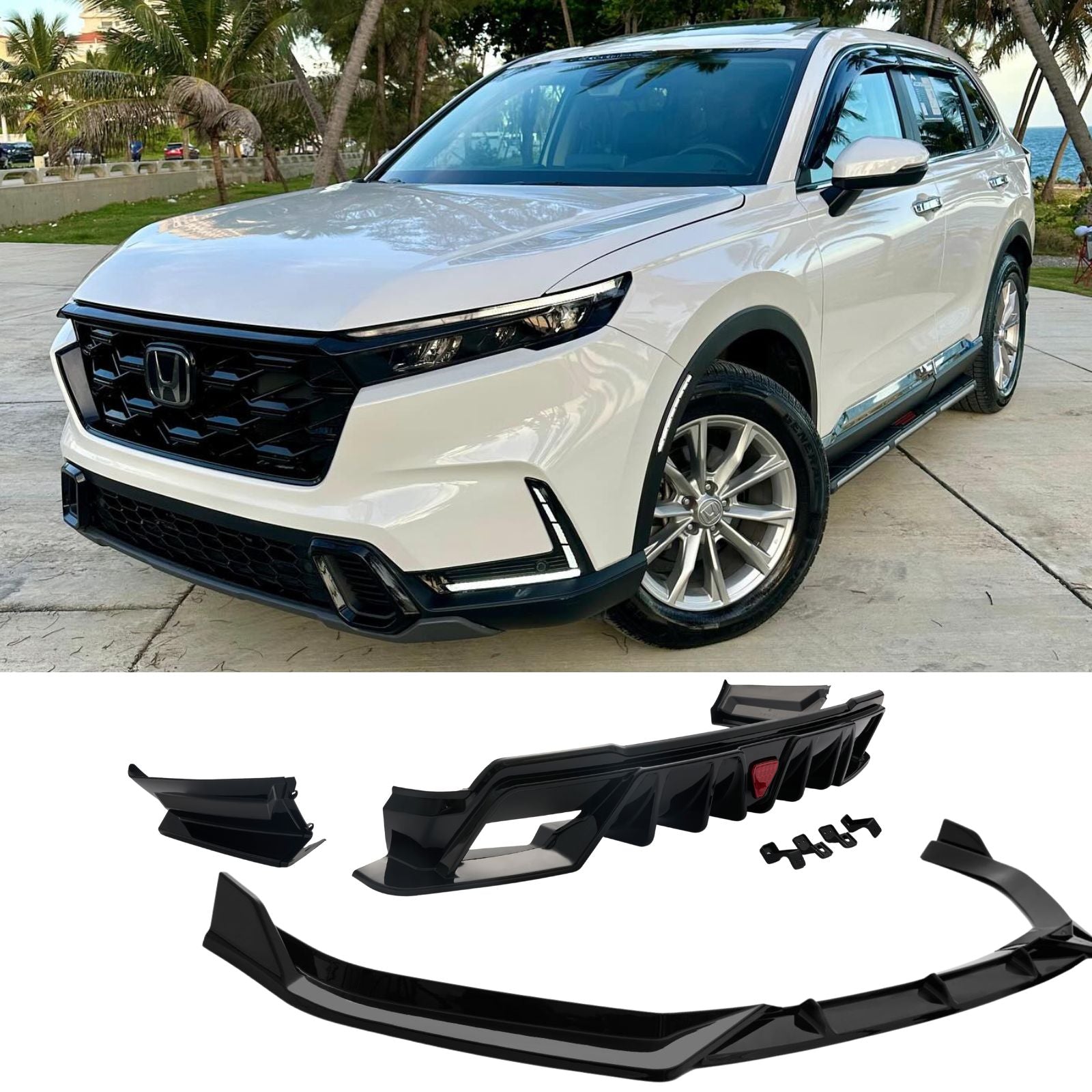 For 2023-2025 Honda CRV CR-V JDM V Style 3pc Front Bumper Lip Splitter & Dear Diffuser