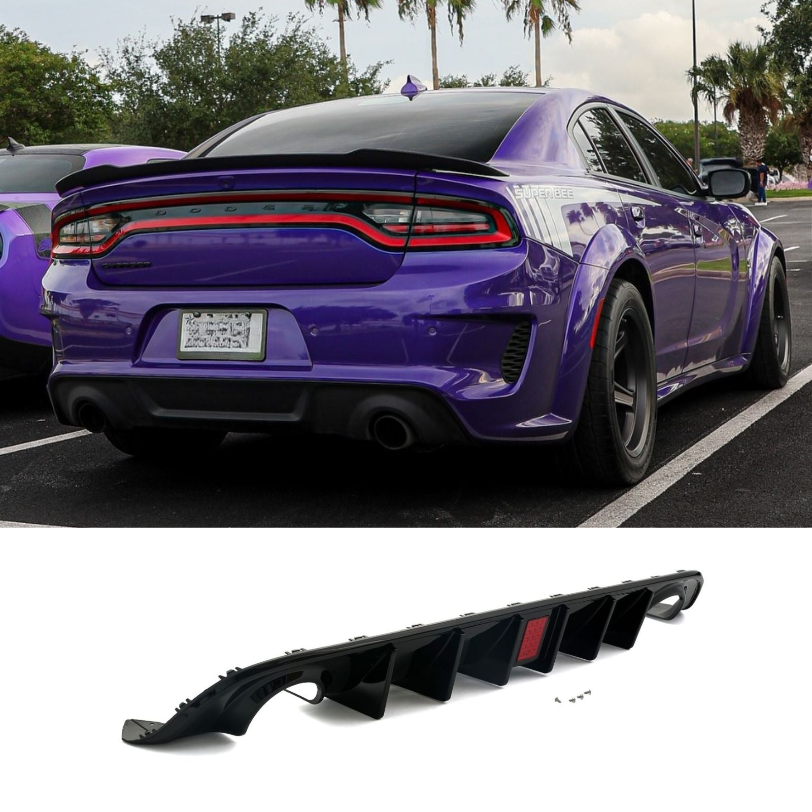 For 15-2023 Dodge Charger SRT R/T Scat Pack Quad Tip Rear Diffuser Red LED Light