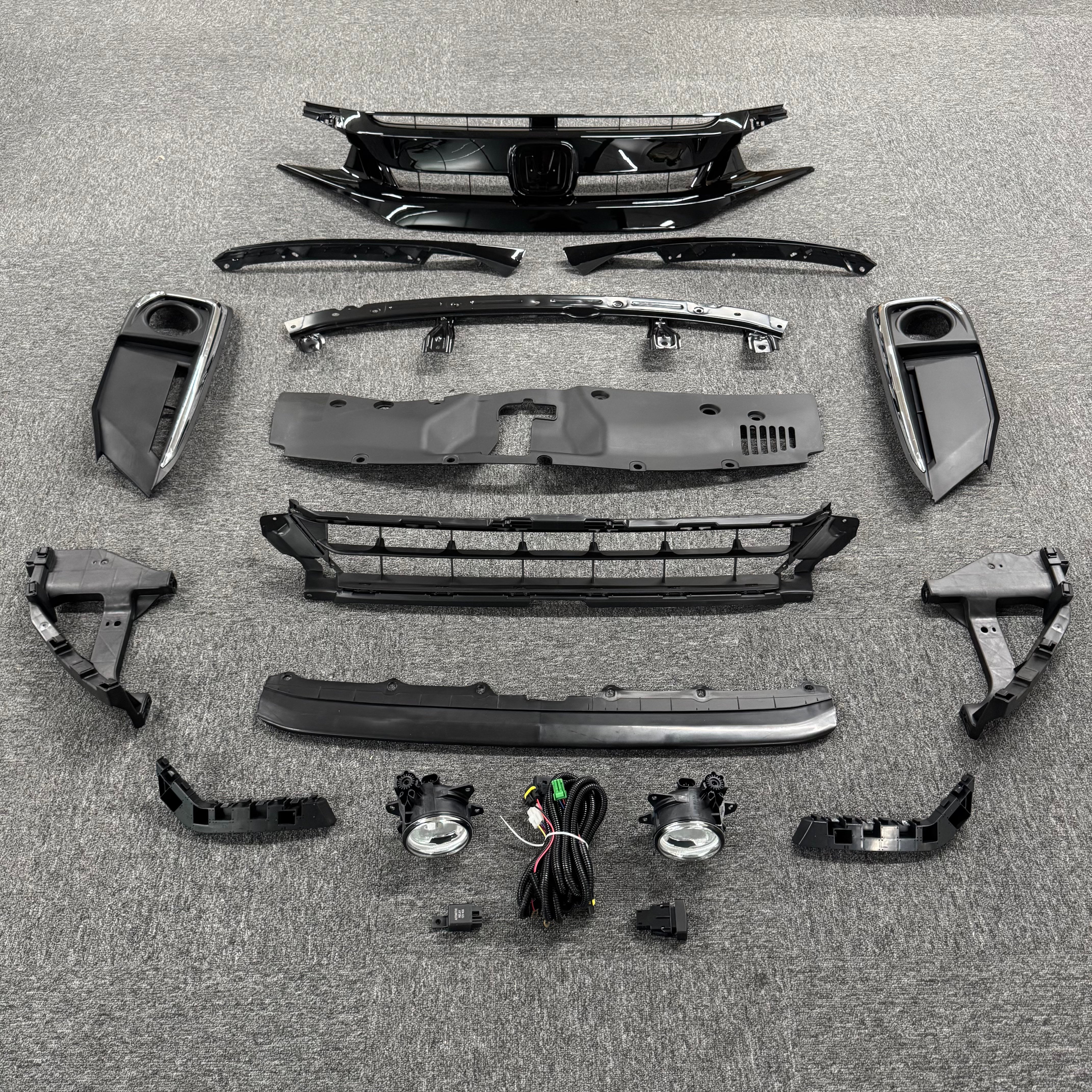 For 2019-2021 Honda Civic Front Bumper Grille Fog lights Brackets Radiator Cover Kit