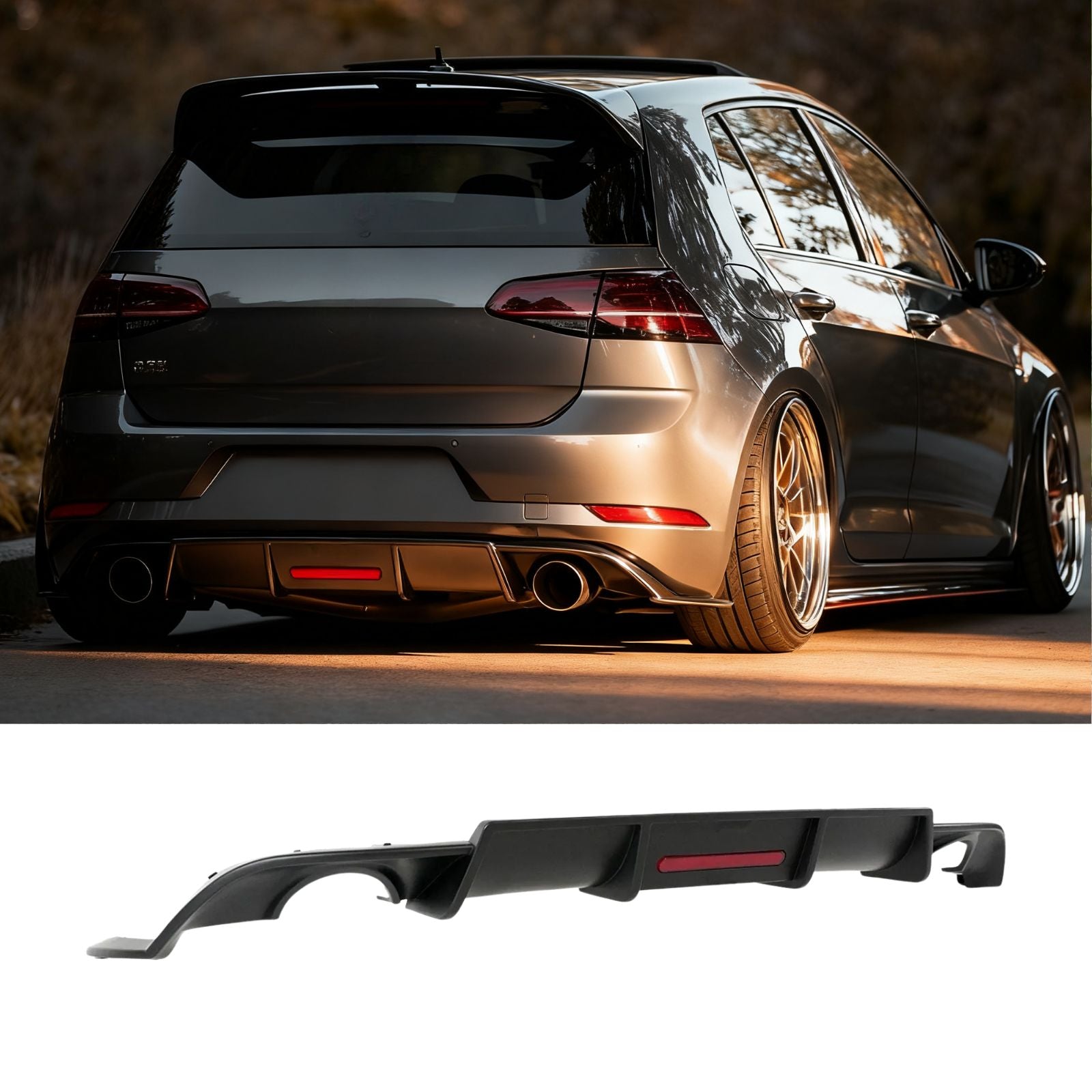 For 2018-2021 VW Golf GTI MK7.5 V Style Matte Blk Rear Bumper LED Shark Fin Diffuser