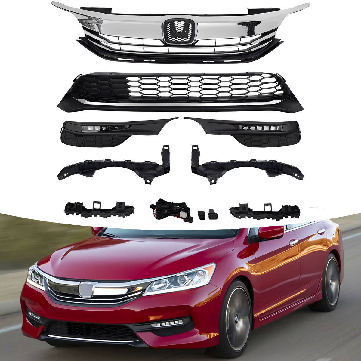 For 2016 2017 Honda Accord Sedan Front Bumper Grille LED Fog Light Bracket Set
