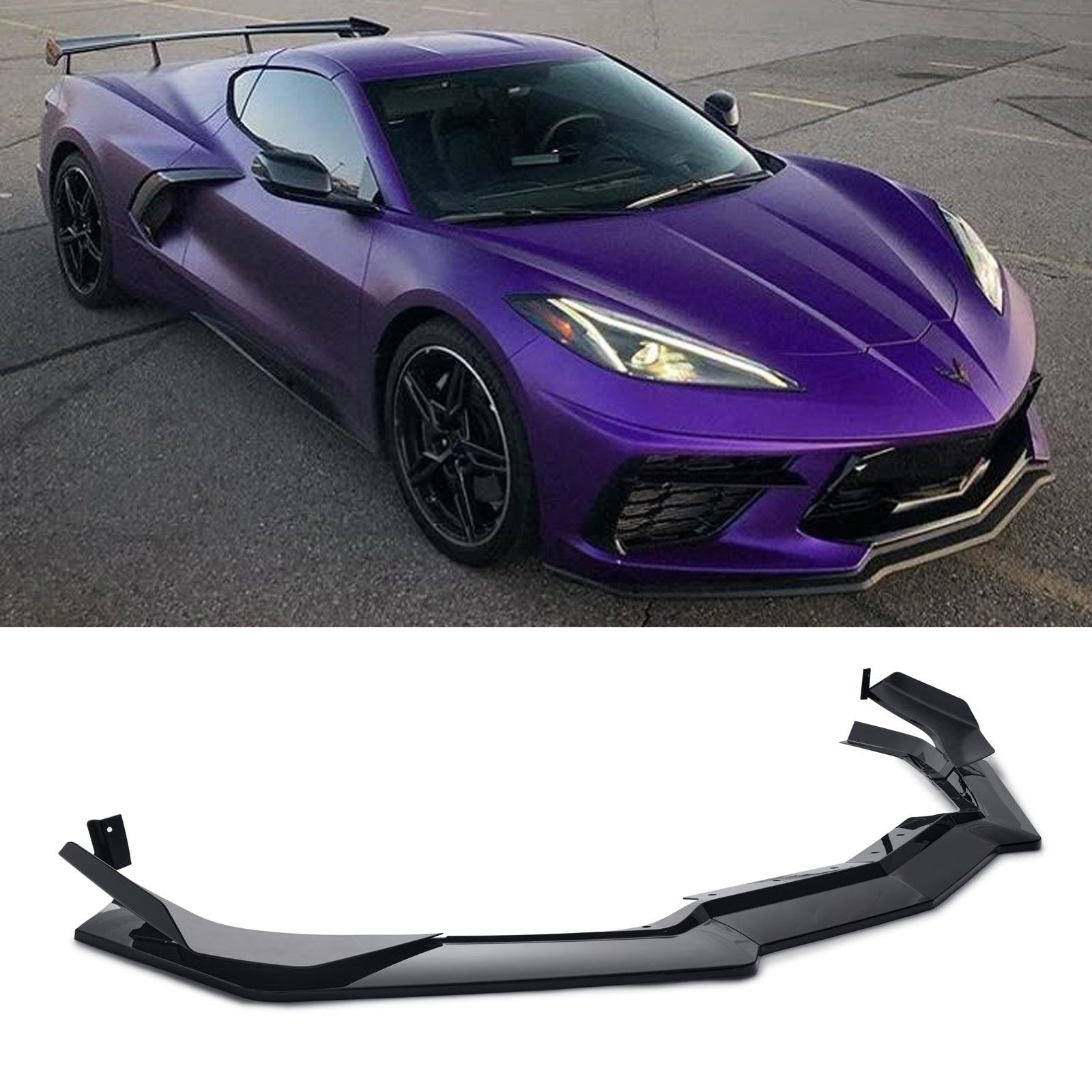 Front Bumper Lip Splitter For Chevrolet Corvette C8 2020-2024 W2 Style