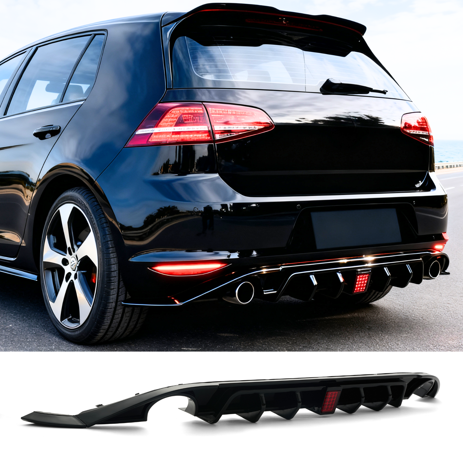 For 2014-2017 Golf 7 MK7 GTI GTD TSI Blk Rear Bumper Diffuser Lip W/ Light Body kit