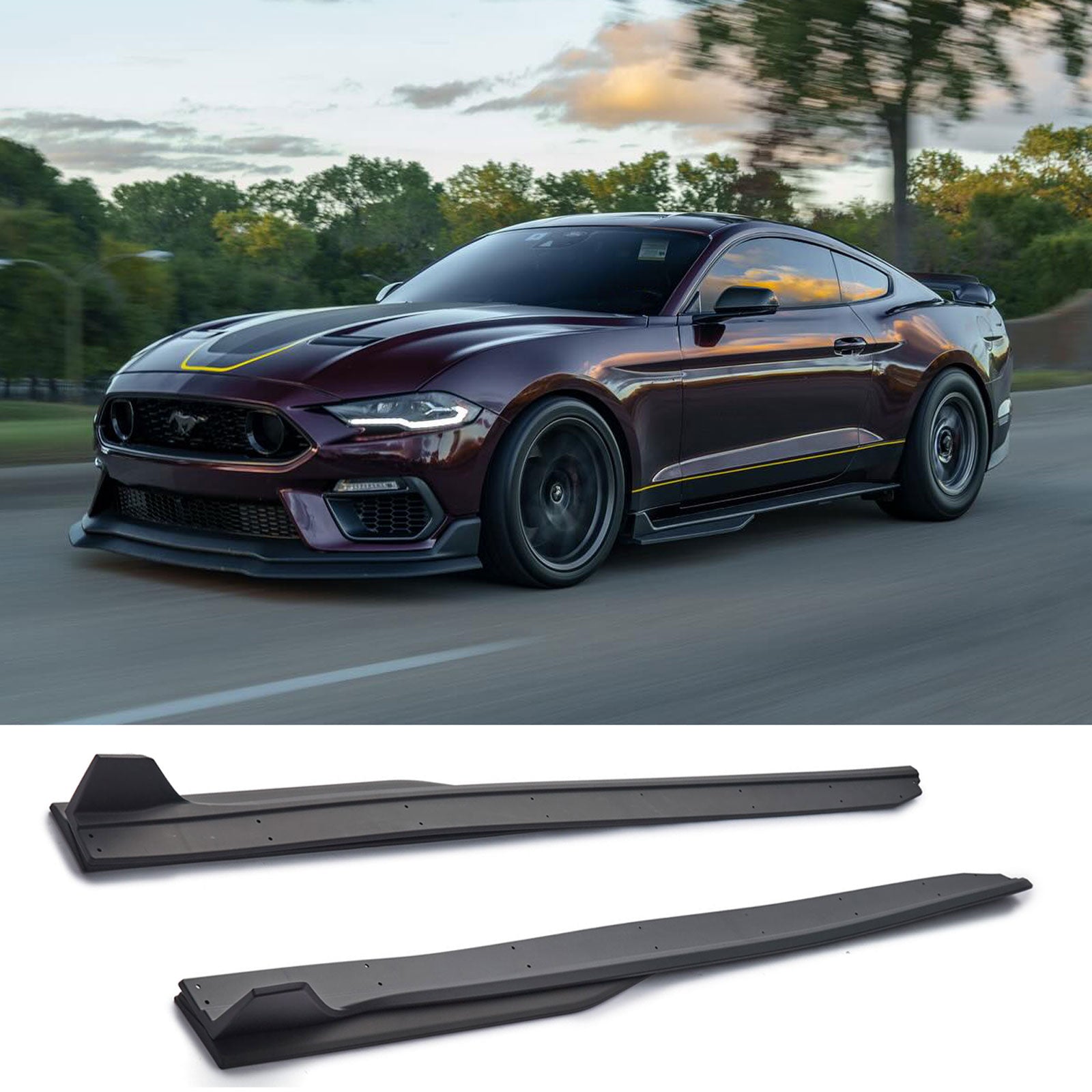 Side Skirts For 15-23 Ford Mustang GT500 Style  Extension Splitter W/ Winglet