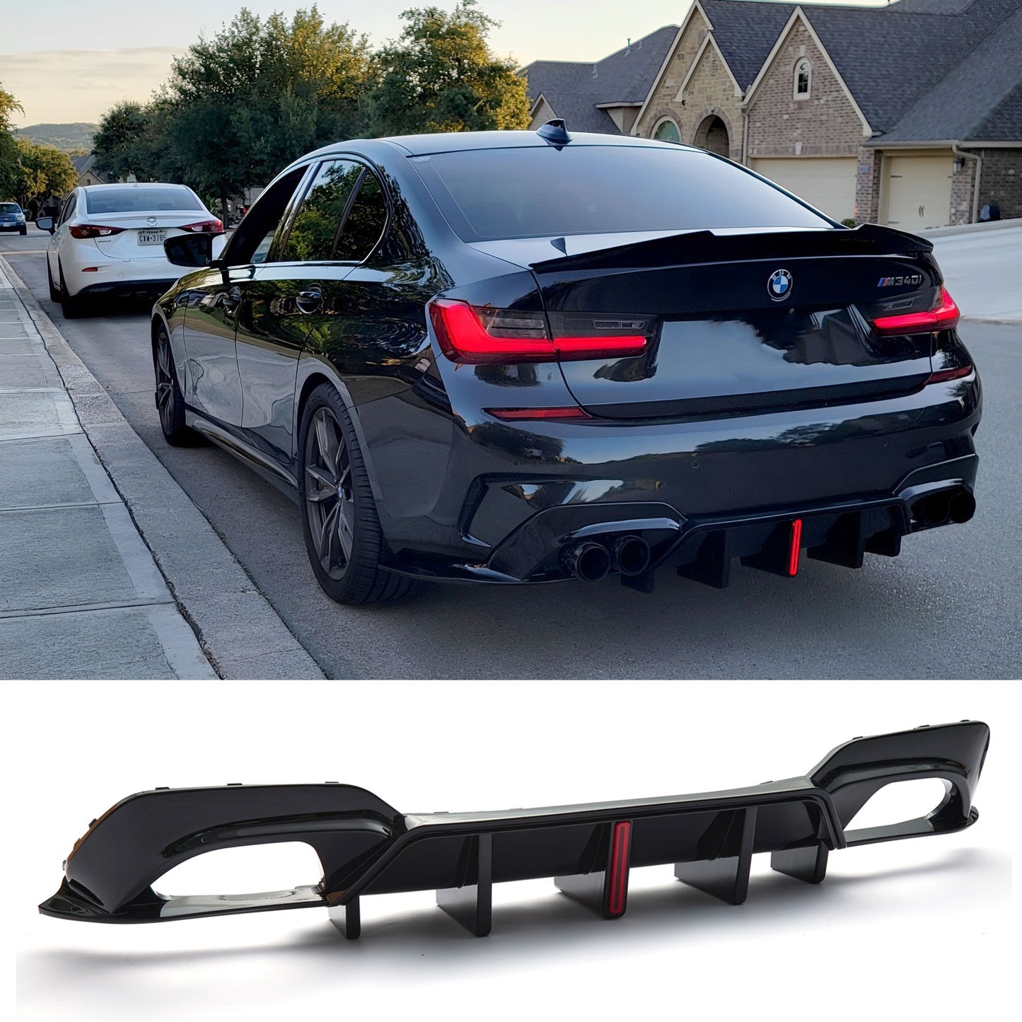 For 2019-2022 BMW 3 Series 330i M340i G20 M Sport LED Rear Diffuser
