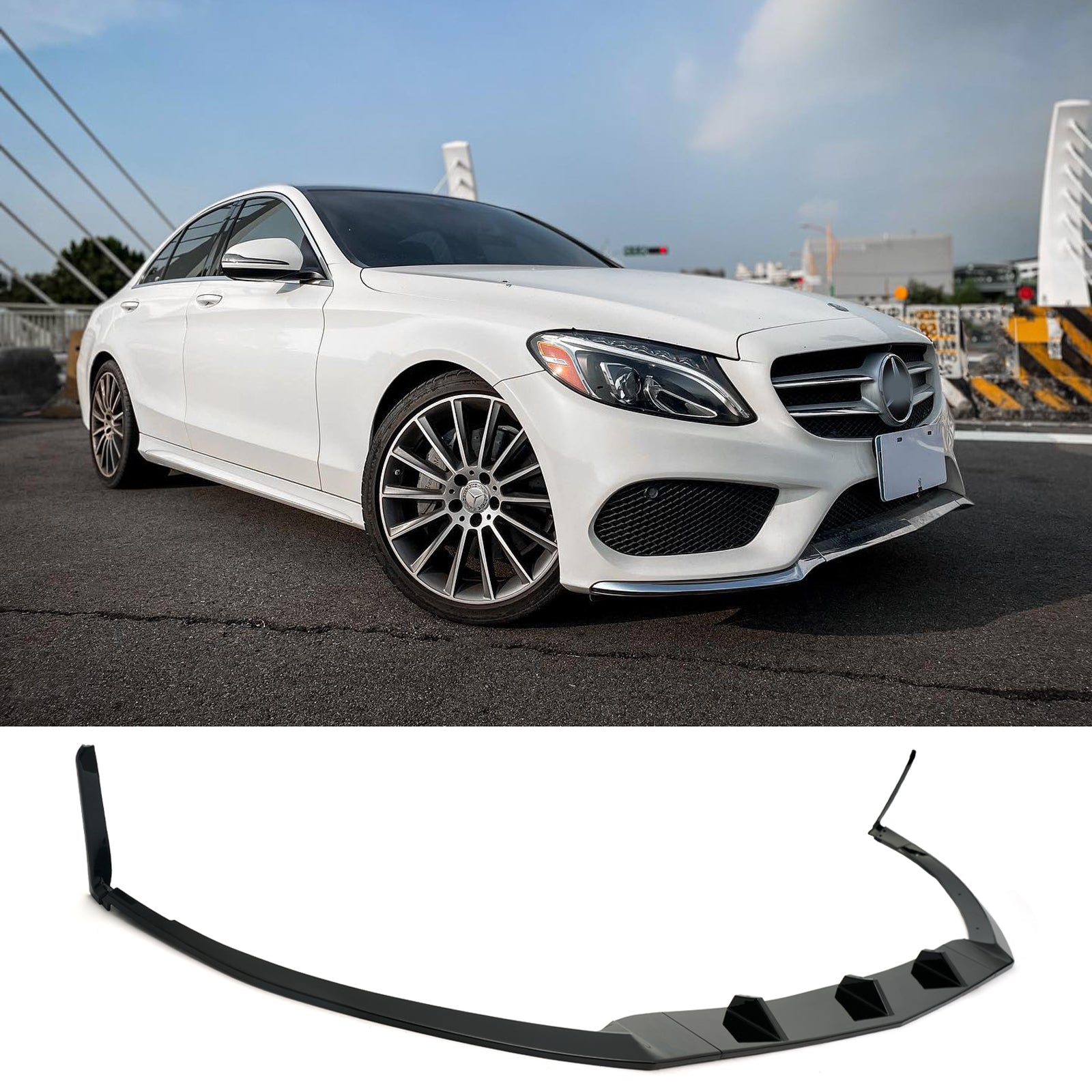 For 2015-2018 Mercedes Benz W205 C43 C300 AMG Sport V2 Front Bumper Lip 3pc
